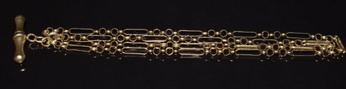 A 9ct gold necklace with T bar, 48cm long, 5.4g