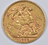 1898 Queen Victoria veiled head gold full sovereign