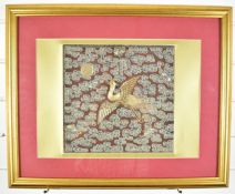 Late 19thC /20thC Chinese civil service rank badge with embroidered decoration of a crane going