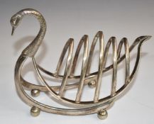 Silver plated novelty toast rack formed as a swan, length 16cm