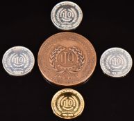 Five medallions commemorating the fiftieth anniversary of The International Labour Organisation,