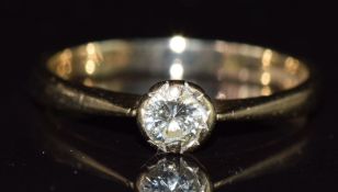 A 9ct gold ring set with a round cut diamond of approximately 0.18ct, 1.7g, size J