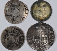 Scottish hammered coinage to include James VI silver thistle merk 1567-1625, Charles I half merk