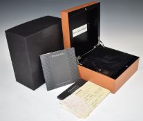 Panerai Luminor Daylight Chronograph wristwatch box with fitted interior, unused strap, two watch