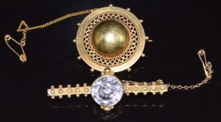 Edwardian brooch set with amethyst and seed pearls and a Victorian brooch