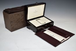 Patek Philippe Calatrava wristwatch box with fitted interior, certificate, related paperwork, fabric