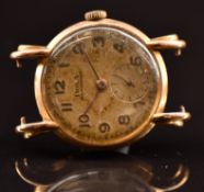 Doxa 18ct gold wristwatch with inset subsidiary dial, gold hands and Arabic numerals, champagne dial