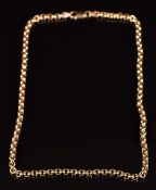 A 9ct gold necklace made up of circular links, 47cm long, 37.5g