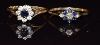 Two 9ct gold rings, one set with sapphires and the other sapphires and diamonds, 3.3g, size P & Q