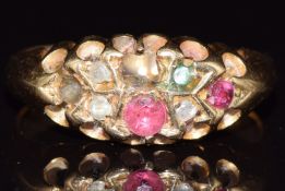A c1915 18ct gold ring set with rubies and diamonds, 3.4g, size M