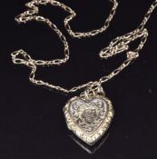 A 9ct gold chain (2.3g) and Victorian gold heart shaped locket, 44cm long