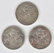 Three Queen Victoria crowns for 1893, 1894 and 1895