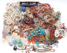 A collection of beaded necklaces including agate, Art Deco, glass, vintage, tiger's eye, pearls, etc