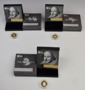 Royal Mint UK £2 silver proof Piedfort coins, Shakespeare Histories, Tragedies and Comedies, in
