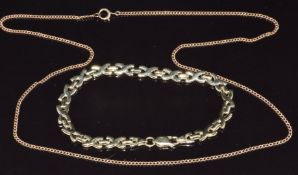A 9ct gold bracelet and 9ct gold chain/ necklace, 9.8g, 48 cm and 19 cm long