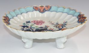 Japanese Meiji period dish raised on three figural legs, D10 x H28cm