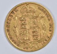 1892 Queen Victoria Jubilee head gold half sovereign, shield reverse