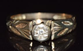 A 9ct gold ring set with a diamond, 2.6g, size K