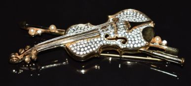 Swarovski violin brooch, 9cm