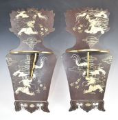 Japanese Meiji period pair of lacquer wall brackets with folding shelves and gilt decoration