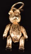 A 9ct gold teddy bear charm with articulated legs and arms, 4g
