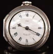 Thomas Crook of Seend hallmarked silver pair cased open faced pocket watch with white enamel dial