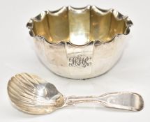 Georgian Irish hallmarked silver caddy spoon, Dublin 1820, maker's mark IS, and a George V
