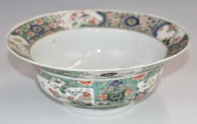 19thC or early 20thC Chinese famille verte pedestal bowl decorated with flora and fauna, diameter 21