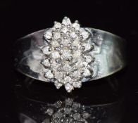 A 9ct white gold ring set with diamonds in a cluster, 5g, size N