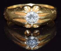 An 18ct gold ring set with a round cut diamond of approximately 0.55ct, 9.1g, size S/T