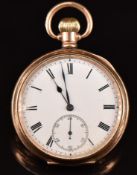 Dimier Freres & Co gold plated keyless winding open faced pocket watch with inset subsidiary dial,