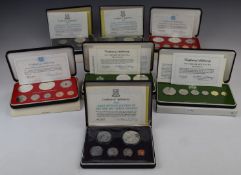 Franklin Mint proof sets comprising three Virgin Islands, two Papua New Guinea and two Guyana, cased