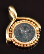 Victorian swivel fob set with bloodstone intaglio one side carved with Latin 'fide et taciturnitate'