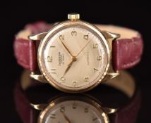 J W Benson 9ct gold gentleman's automatic wristwatch ref. 12894 with gold hands and Arabic numerals,