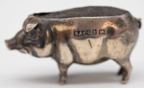 Edward VII hallmarked silver novelty pin cushion formed as a pig, Birmingham 1905, maker Sydney &