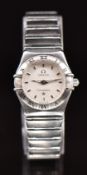 Omega Constellation ladies wristwatch with silver hands, hour markers and dial, Roman numerals to