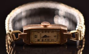 Winegartens 9ct gold ladies wristwatch with blued hands, Arabic numerals, silver dial and 16 jewel