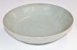 18th/19thC Chinese Celadon pedestal dish with decoration in relief, diameter 16.5cm