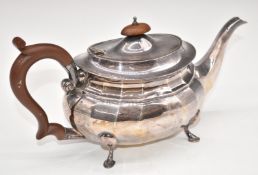 George V hallmarked silver teapot raised on four feet, Birmingham 1925, maker I S Greenberg & Co,
