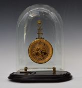 19thC mystery clock, the two train movement swinging from a bracket mounted on a glass panel and