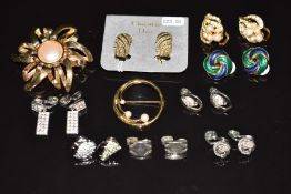 A pair of Christian Dior earrings, Monet brooches and earrings and two Swarovski pins
