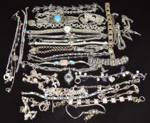More than 34 silver bracelets including Greek key, opal, rose quartz, amethyst, etc