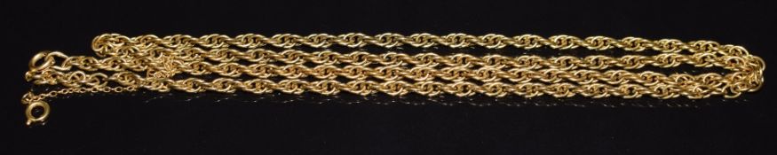 A 9ct gold chain/ necklace made up of oval interlinked links, 60cm long, 13.9g