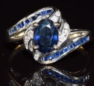 An 18ct white gold ring set with sapphires and diamonds, 3.6g, size L