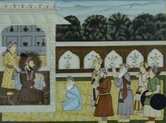 Indian watercolour of a court scene, 23 x 30cm