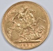 1894 Queen Victoria veiled head gold full sovereign