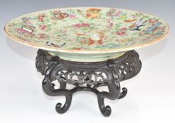 19thC / 20thC celadon charger with enamelled decoration of flora and fauna, diameter 37.5cm,