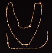 Victorian 9ct rose gold necklace with engraved sphere decoration made from guard chain, 9.2g, 68cm