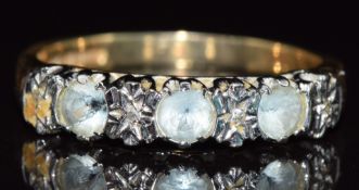 A 9ct gold ring set with aquamarine and diamonds, 2.1g, size N