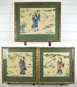 Three 19th/20thC Chinese embroideries with figural decoration, largest 29 x 38cm